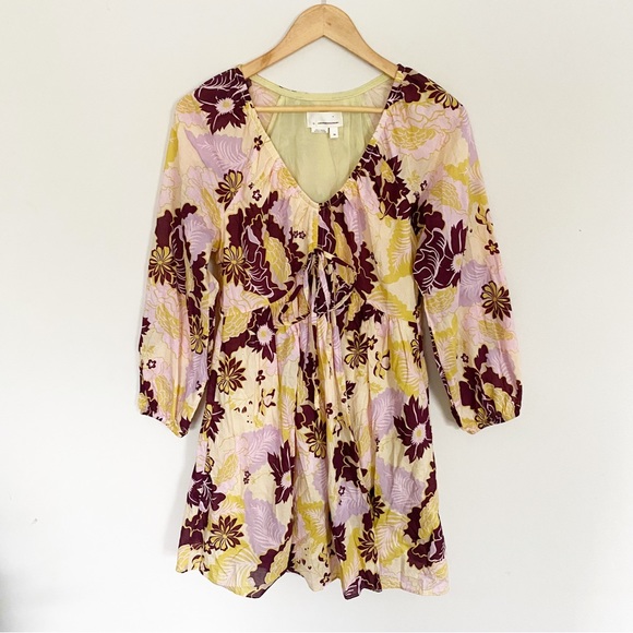 Anthropologie Floral V Neck Mini Dress XS - Picture 7 of 10